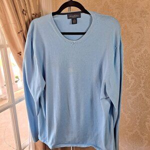 Brooks Brothers Size XL Light Blue Knit Sweater Rounded Vneck Long Sleeve